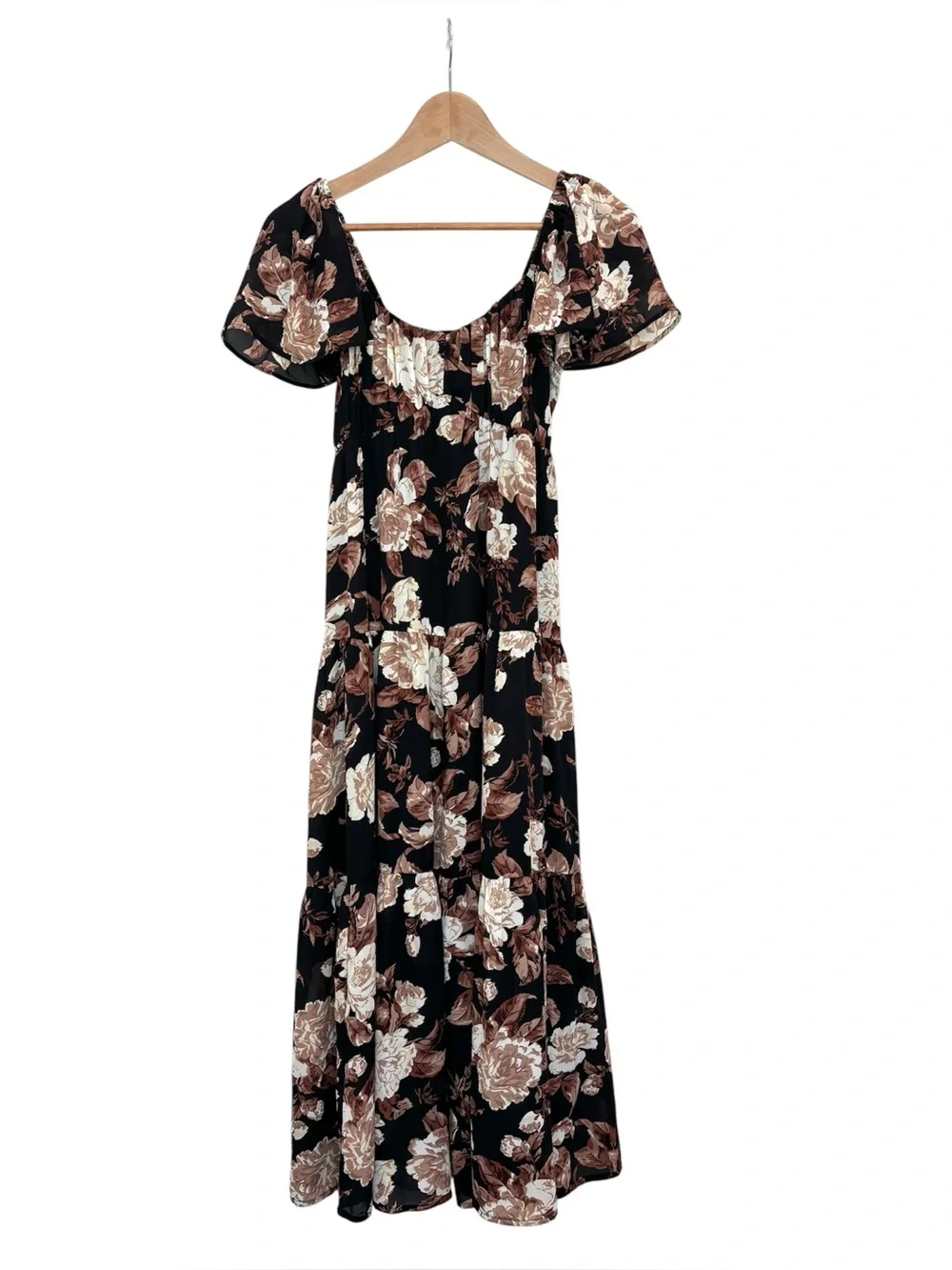 Abercrombie & Fitch Dark Floral Milkmaid Tiered Maxi Dress Cottagecore Small